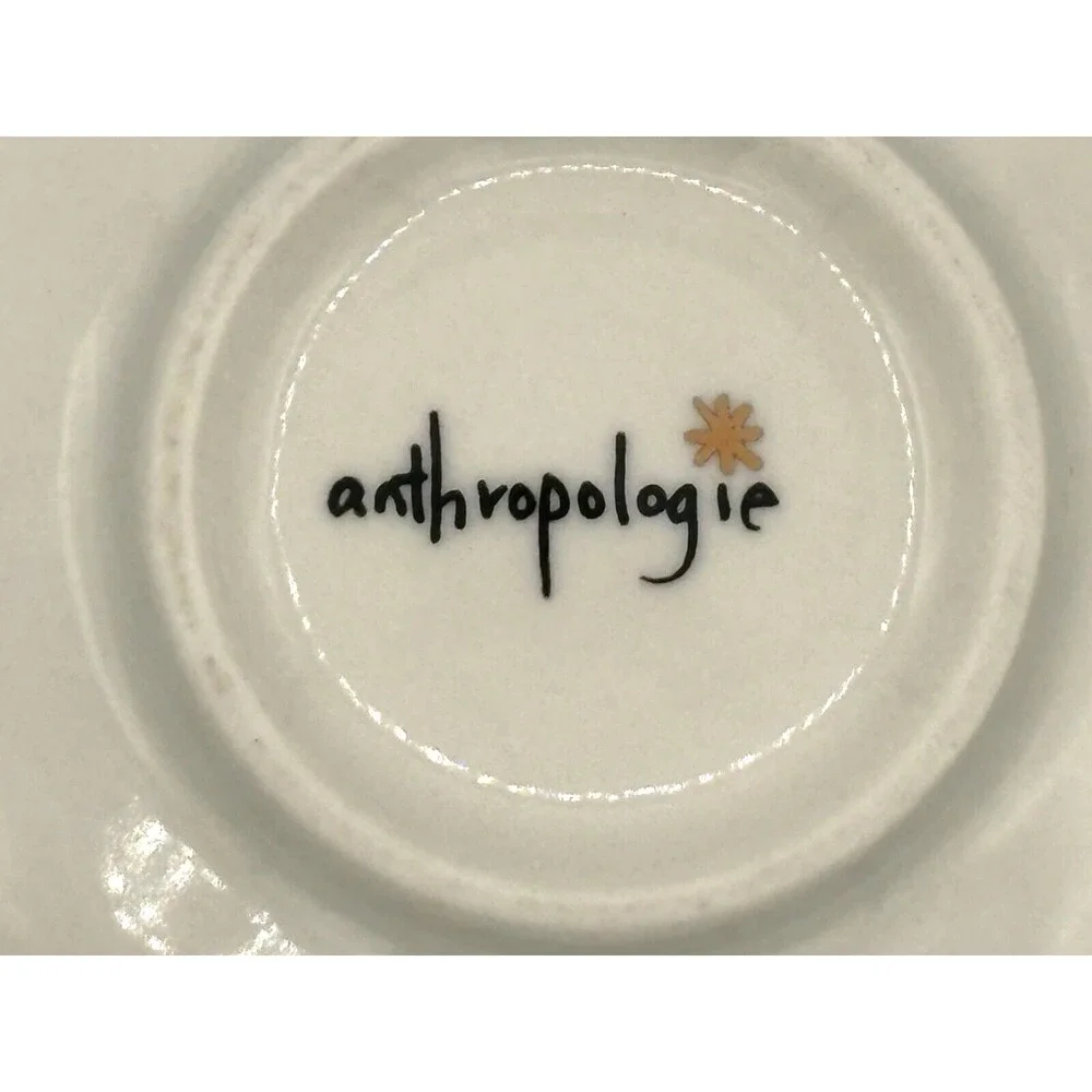 Anthropologie‎ Night Sky Bowl Stoneware Blue Teal Drip Watercolor Wash Gold Star
